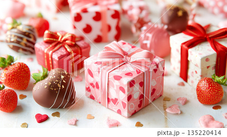 ハート柄ラッピングのバレンタインチョコレートギフト 135220414