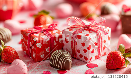 ハート柄ラッピングのバレンタインチョコレートギフト 135220416