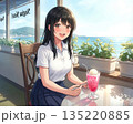逗子・なぎさホテルのカフェでクリームソーダを楽しむ女性・2 135220885