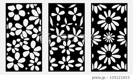 Abstract Hand Drawn Black and White Flowers Silhouette Banner.Vector Illustration Abstract Hand Drawn Black and White Flowers Silhouette Banner.Vector Illustration 135221053