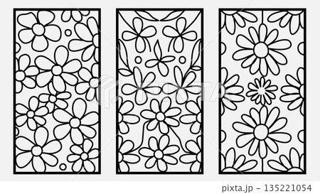 Abstract Ink Hand Drawn Black Flowers Decoration Background Set.Vector Illustration Abstract Ink Hand Drawn Black Flowers Decoration Background Set.Vector Illustration 135221054