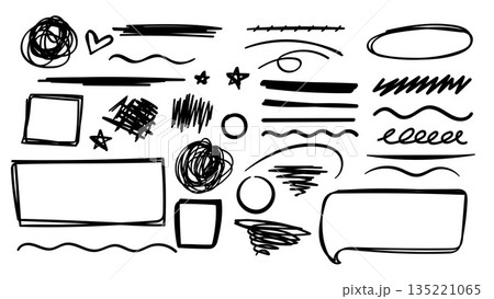 Black Marker Hand Drawn Scribble Collection and Design Elements.Vector Illustration 135221065