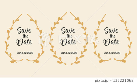 Save the Date Leaves Border Wedding Invitation Card Set.Vector Illustration Save the Date Leaves Border Wedding Invitation Card Set.Vector Illustration 135221068