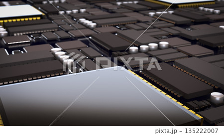 Advanced Microchip and Integrated Circuit Technology Background 3d render. 135222007