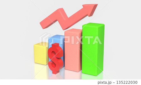 Business Revenue Growth Concept with Dollar Symbol Bar Chart and Rising Arrow 3d render. 135222030