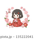 桜の下でお花見をする女の人 135222041