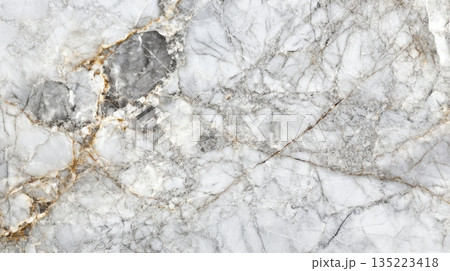 Natural marble surface with intricate gray and white patterns and golden veins highlighting its elegance and beauty Natural marble surface with intricate gray and white patterns and golden veins highlighting its elegance and beauty 135223418