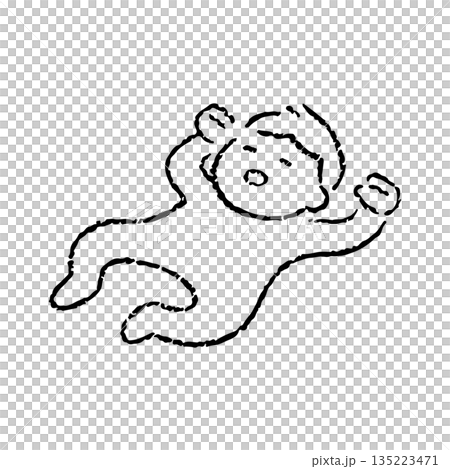 手描きのあおむけで寝る赤ちゃん_白黒 手描きのあおむけで寝る赤ちゃん_白黒 135223471