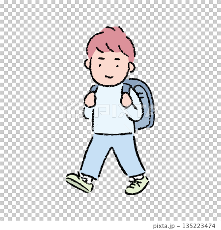 Hand-drawn male elementary school student Hand-drawn male elementary school student 135223474