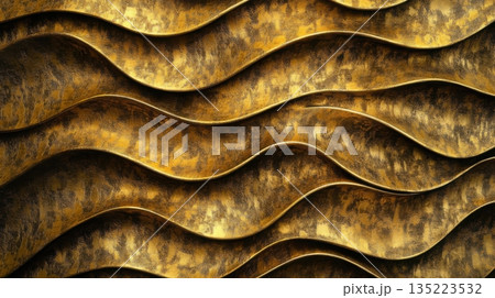 Golden wave patterns create a striking visual texture in modern art design showcasing elegance and sophistication 135223532