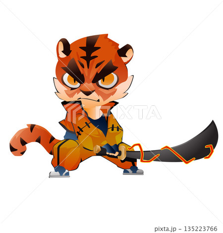 tiger cartoon bring sword mascot 135223766