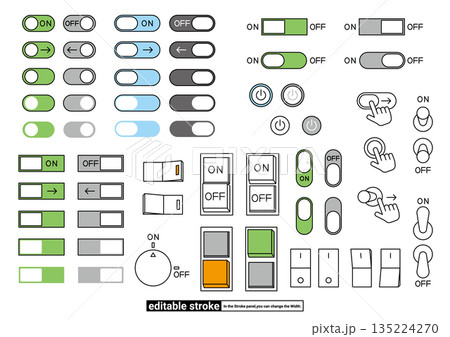 スイッチ・電源・ボタンのアイコンセット（編集可能なストローク） 135224270