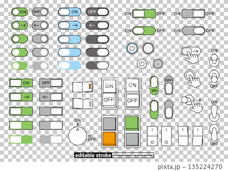 スイッチ・電源・ボタンのアイコンセット（編集可能なストローク） 135224270