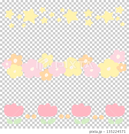 柔和的粉彩星星和花朵線條套裝 | 適合幼兒的簡易手繪系列 135224571