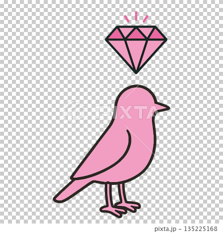 ダイヤモンドマークとポップなデフォルメ鳥キャラクターのシンプルイラスト（カラフル） 135225168