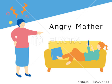 娘を叱る母親 135225843