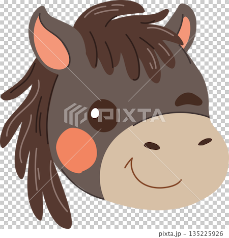 Cute black horse cartoon illustration with a friendly smile and warm tones. Cute black horse cartoon illustration with a friendly smile and warm tones. 135225926
