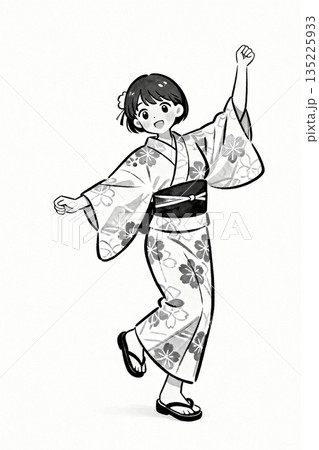 盆踊りに使える 浴衣を着た女の子キャラクターのイラスト 135225933
