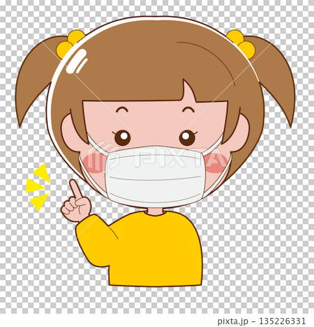 戴著口罩的女孩指著 135226331