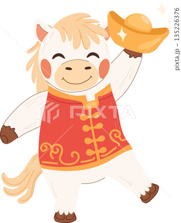 white horse holding gold symbol of wealth chinese zodiac lunar new year 135226376