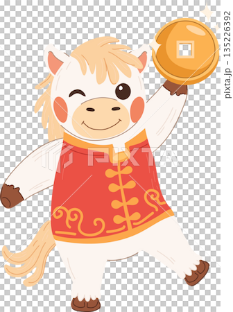 chinese new year white horse illustration holding gold coin festive zodiac character chinese new year white horse illustration holding gold coin festive zodiac character 135226392