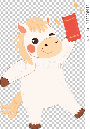 cute white horse happily raising a red envelope celebrating chinese new year cute white horse happily raising a red envelope celebrating chinese new year 135226416