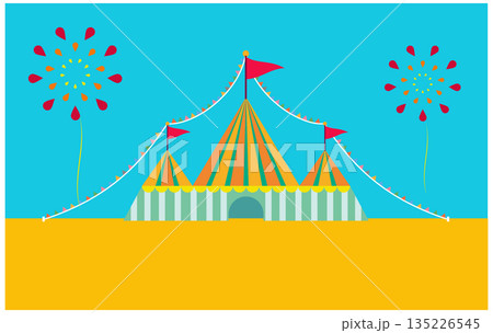 花火が上がる昼のサーカステントのイラスト 135226545