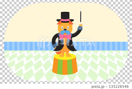 Illustration of a magician dog performing magic tricks on stage Illustration of a magician dog performing magic tricks on stage 135226546