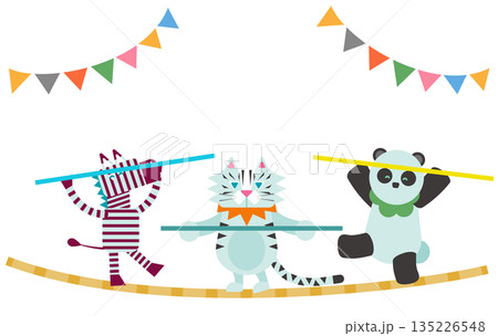 綱渡りをするかわいい動物たちのイラスト 綱渡りをするかわいい動物たちのイラスト 135226548