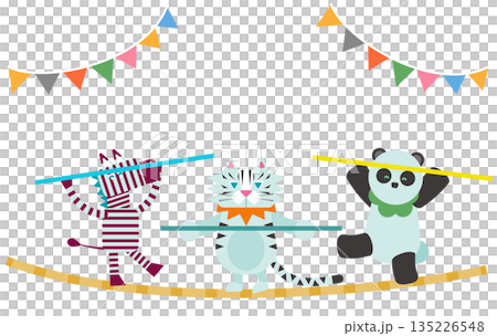 可愛動物走鋼索的插圖 135226548
