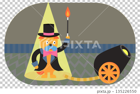 スポットライトの下で手品を披露するマジシャンの犬のイラスト スポットライトの下で手品を披露するマジシャンの犬のイラスト 135226550