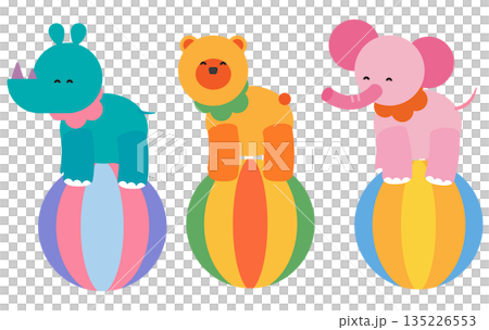 ボールの上に座っているかわいい動物たちのイラスト 135226553