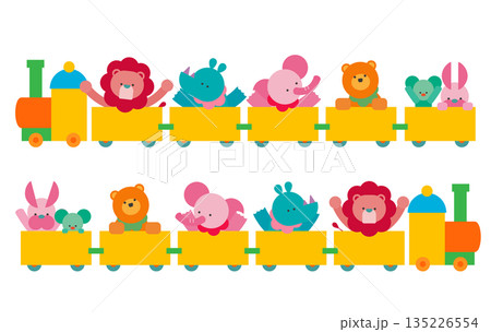 動物たちが乗ったおもちゃの汽車のイラスト 135226554