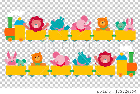 動物たちが乗ったおもちゃの汽車のイラスト 135226554