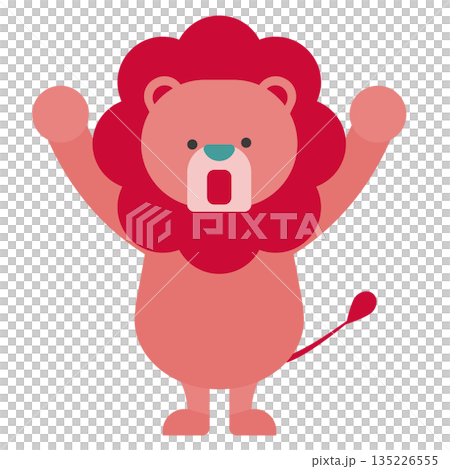 両手を上げて喜ぶかわいいライオンのイラスト 両手を上げて喜ぶかわいいライオンのイラスト 135226555