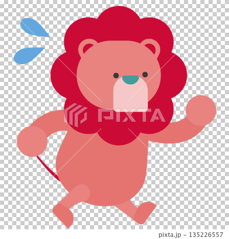 一幅可愛的獅子奔跑時流汗的插圖 一幅可愛的獅子奔跑時流汗的插圖 135226557