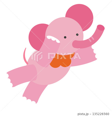 空を飛んでいるかわいいゾウのイラスト 135226560