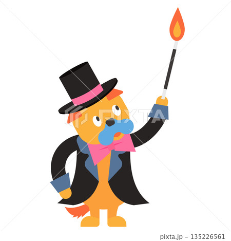 炎を出すかわいいマジシャンの犬のイラスト 135226561