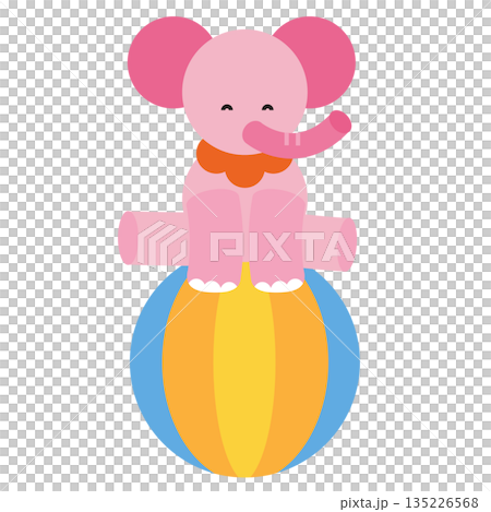 ボールの上に乗っているかわいいゾウのイラスト 135226568