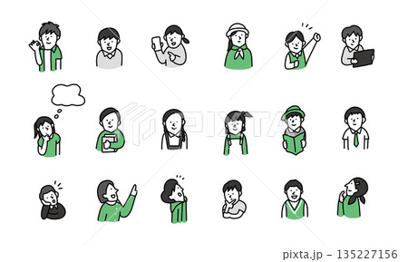 笑顔やポーズのアバターアイコンセット　小学生 135227156