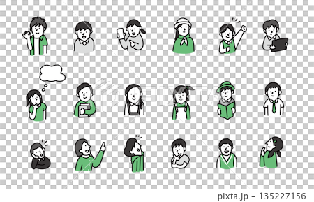 笑顔やポーズのアバターアイコンセット　小学生 135227156