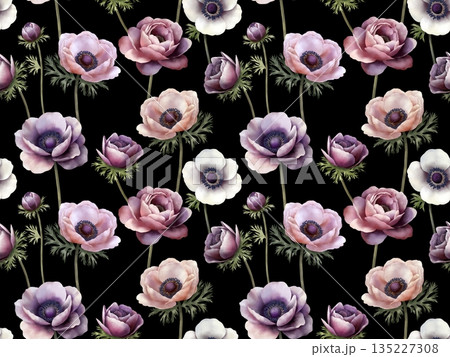 アネモネのシームレスパターン A-3' アネモネのシームレスパターン A-3' 135227308