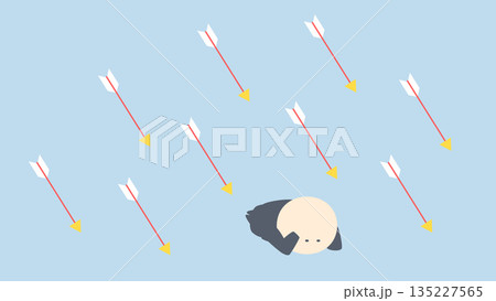 ビジネスイメージイラスト_矢の雨から身を守るビジネスマン 135227565