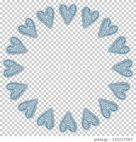 【藍色心形圓框】手工刺繡插畫素材 135227567