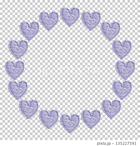 【青いハートの丸枠】手刺繍イラスト素材 【青いハートの丸枠】手刺繍イラスト素材 135227591