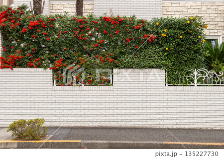 street wall background ,Industrial background, empty grunge urban street with warehouse brick wall 135227730