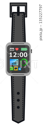 健康管理やメール送受信なども可能で便利なスマート腕時計のイラスト 135227797