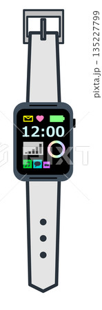 健康管理やメール送受信なども可能で便利なスマート腕時計のイラスト 健康管理やメール送受信なども可能で便利なスマート腕時計のイラスト 135227799