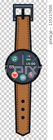 健康管理やメール送受信なども可能で便利なスマート腕時計のイラスト 135227800