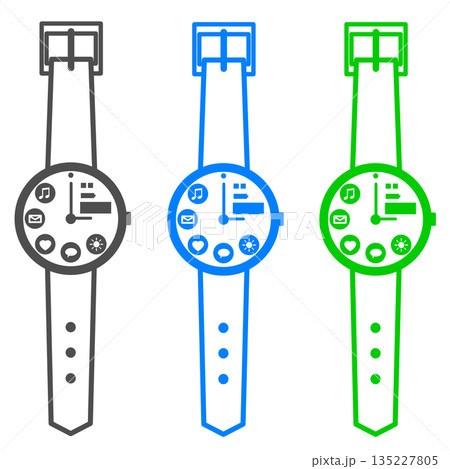 健康管理やメール送受信なども可能で便利なスマート腕時計のイラスト 135227805